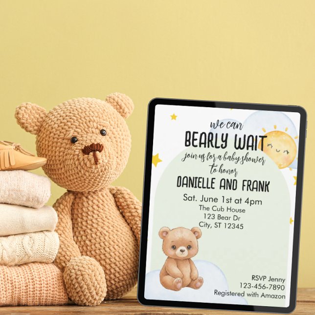 Invitation Nous pouvons à peine attendre, douche de bébé ours (Créateur téléchargé)