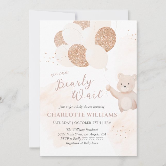 Invitation Nous pouvons à peine attendre | Fête bébé ours en  (Devant)
