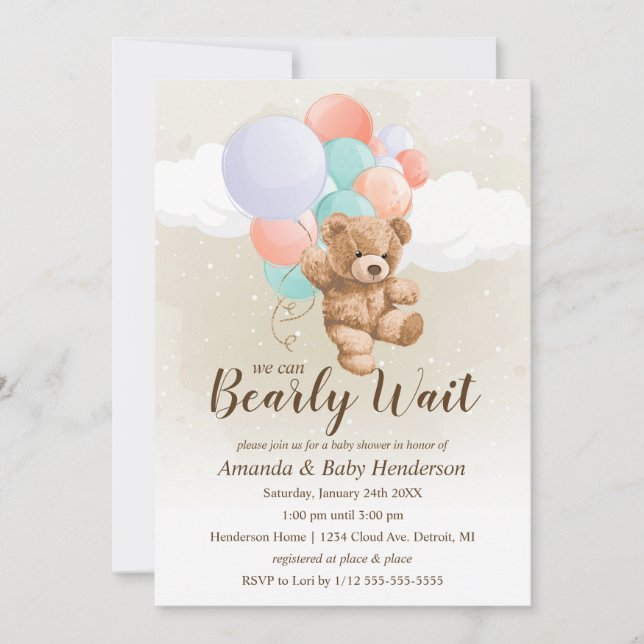 Invitation Nous pouvons à peine attendre Fête de bébé multico (Devant)