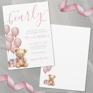 Invitation Nous pouvons à peine attendre Fille Ours Rose Baby