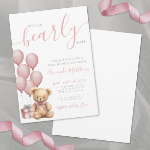 Invitation Nous pouvons à peine attendre Fille ours rose Baby
