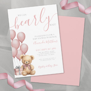 Invitation Nous Pouvons à Peine Attendre Fille Ours Rose Baby