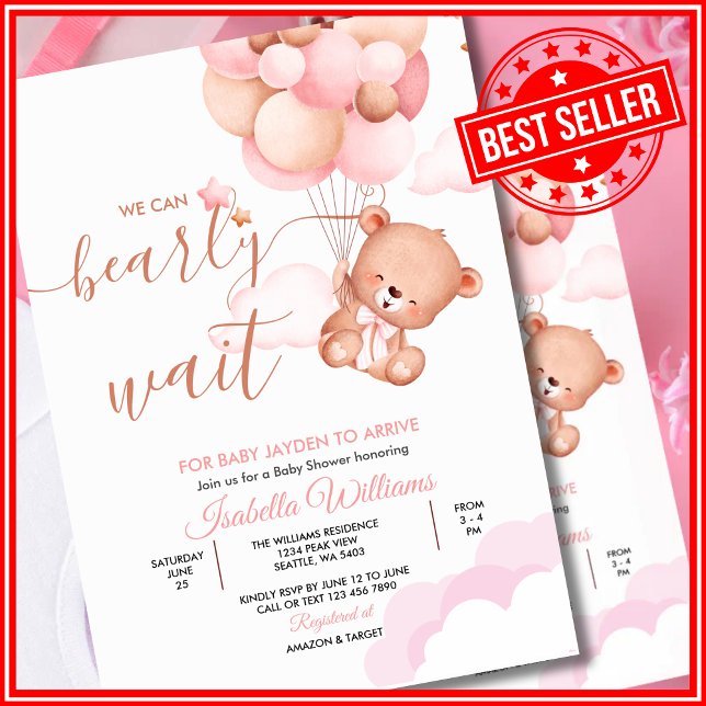 Invitation Nous Pouvons à Peine Attendre Fille Rose Baby Show (Créateur téléchargé)