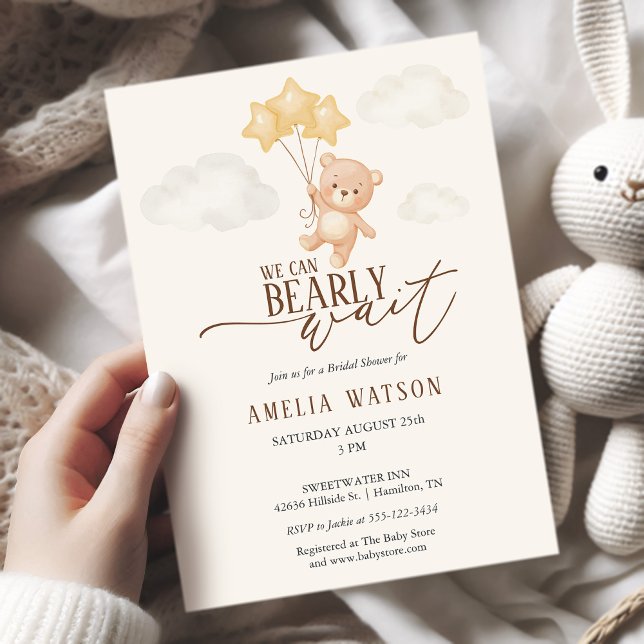 Invitation  Nous pouvons à peine attendre la douche de bébé a (We Can Bearly Wait Watercolor Baby Shower Invitation)