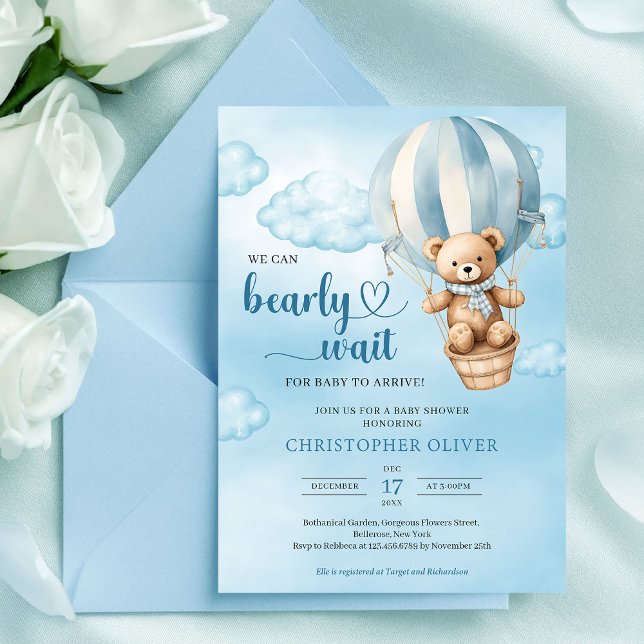 Invitation Nous pouvons à peine attendre l'invitation de la b (We can bearly wait boy baby shower invitation)