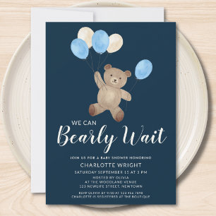 Invitation Nous pouvons à peine attendre Ours en peluche Bleu
