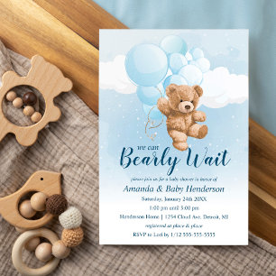 Invitation Nous pouvons à peine attendre Ourson Bleu Baby Sho