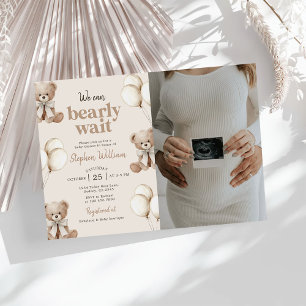 Invitation Nous pouvons à peine attendre Ourson Fête bébé Pho