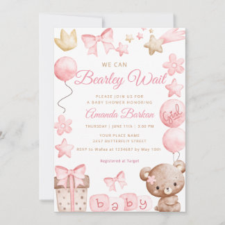 Invitation Nous pouvons à peine attendre Ourson Fille Baby Sh