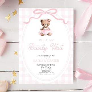 Invitation Nous pouvons à peine attendre Ourson Rose Fête Pré