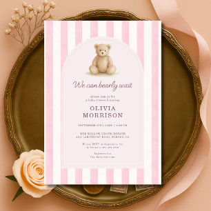 Invitation Nous pouvons à peine attendre Rayures roses Baby S