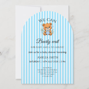 Invitation Nous pouvons à peine attendre Teddy Bear Blue rayé