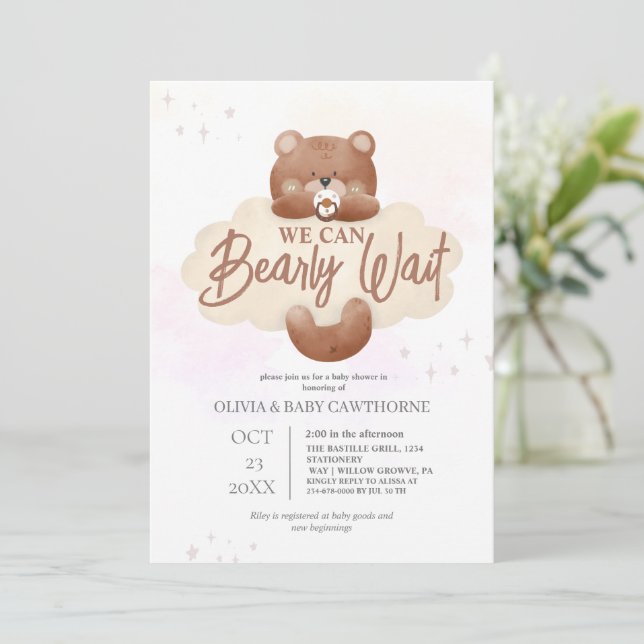 Invitation  Nous pouvons à peine attendre une fête de bébé de (Debout devant)