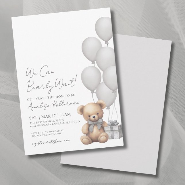 Invitation Nous pouvons attendre avant le Baby shower d'ours  (We Can Bearly Wait Gender Neutral Bear Baby Shower Invitation )
