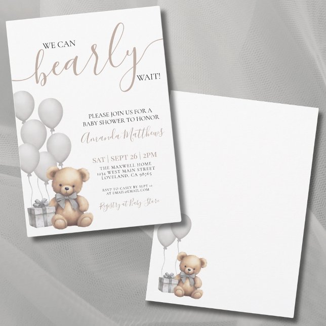 Invitation Nous pouvons attendre avant le Baby shower d'ours  (We Can Bearly Wait Gender Neutral Bear Baby Shower Invitation)