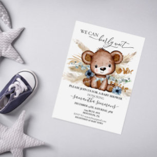 Invitation Nous pouvons attendre Baby shower Ours Boho Bleu