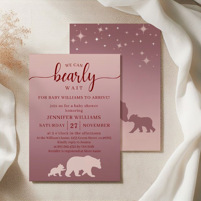 Invitation Nous Pouvons Attendre Baby shower Rose Ombre Woodl (Créateur téléchargé)