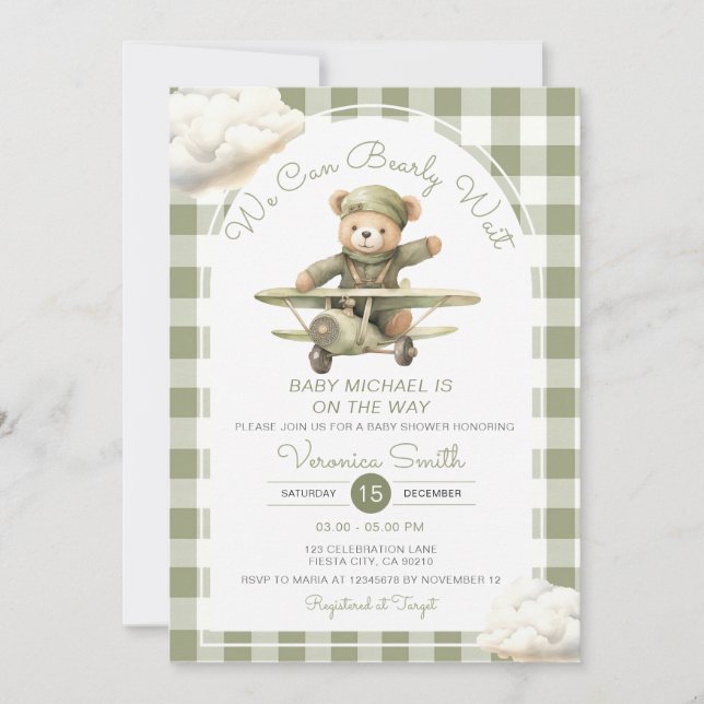 Invitation Nous pouvons attendre Baby shower Sage Vert En vic (Devant)