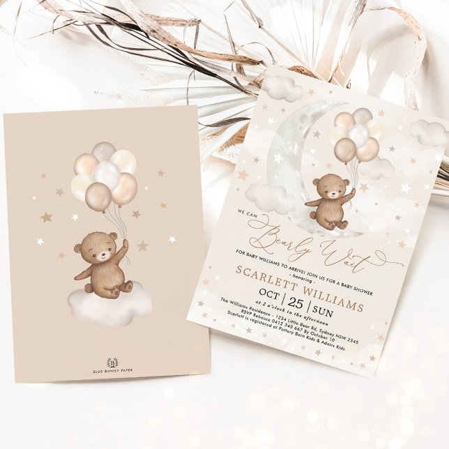 Invitation Nous pouvons attendre la lune Ours Baby shower (Créateur téléchargé)