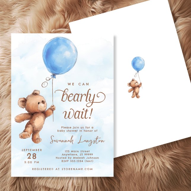 Invitation Nous pouvons attendre le Baby shower (Shown on a 5" x 7" invitation | Front + Back)