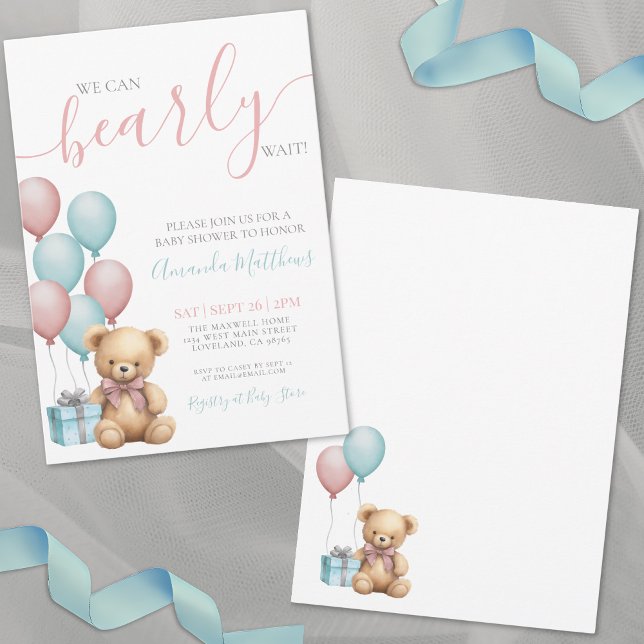 Invitation Nous pouvons attendre le Baby shower (We Can Bearly Wait Baby Shower Invitation)