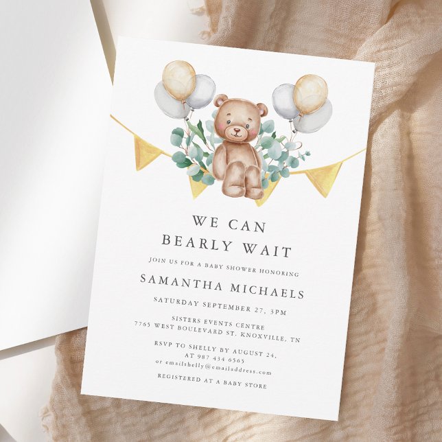 Invitation Nous pouvons attendre le Baby shower de l'ours (We Can Bearly Wait Bear Baby Shower Invitation)