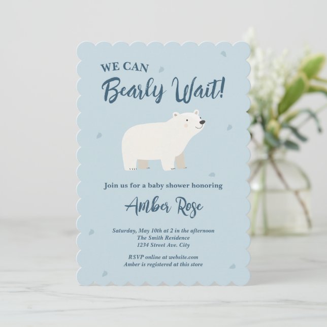 Invitation Nous pouvons attendre le Baby shower | Ours polair (Debout devant)