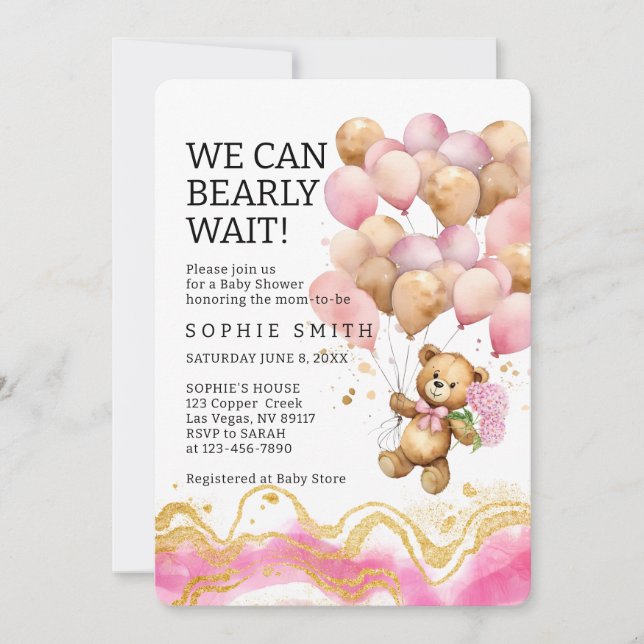 Invitation Nous Pouvons Attendre Rapidement Rose Et Or Abstra (Devant)