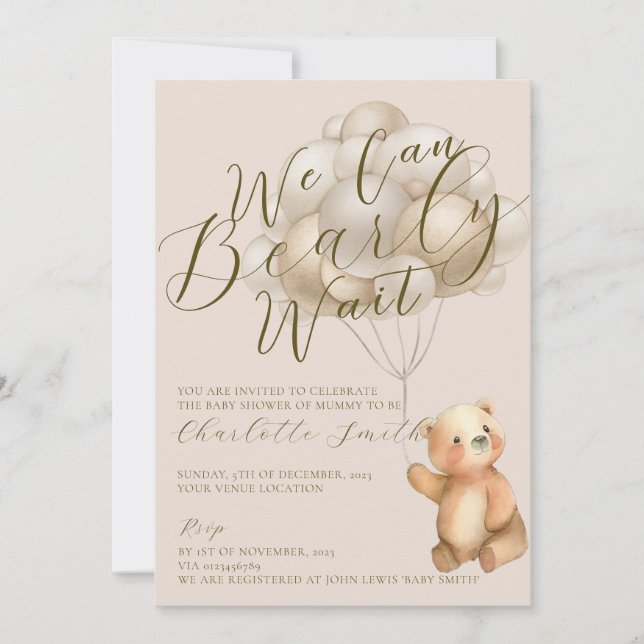 Invitation Nous Pouvons Attendre Teddy Bear Baby shower (Devant)
