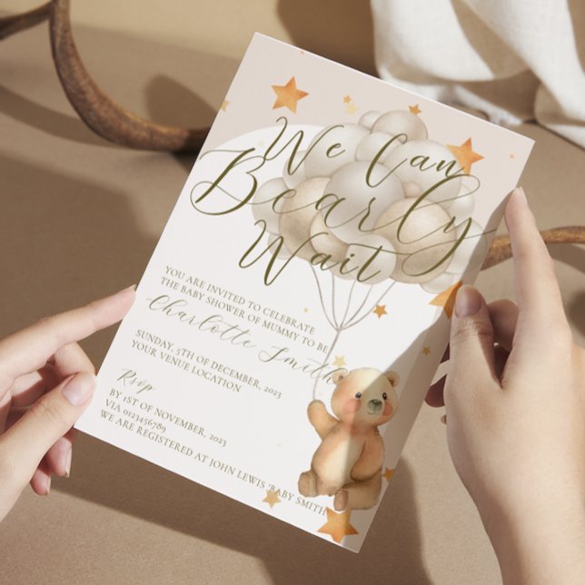 Invitation Nous Pouvons Attendre Teddy Bear Baby shower (we can bearly wait bear theme baby shower invitation)