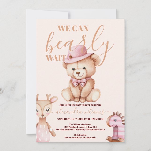 Invitation Nous pouvons attendre tôt Teddy Bear Baby shower (Devant)