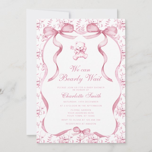 Invitation Nous pouvons attendre tôt Toile Teddy Baby shower (Devant)
