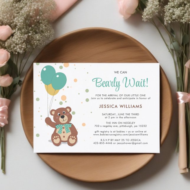 Invitation Nous pouvons attendre un Baby shower neutre entre  (Baby Shower on Table)