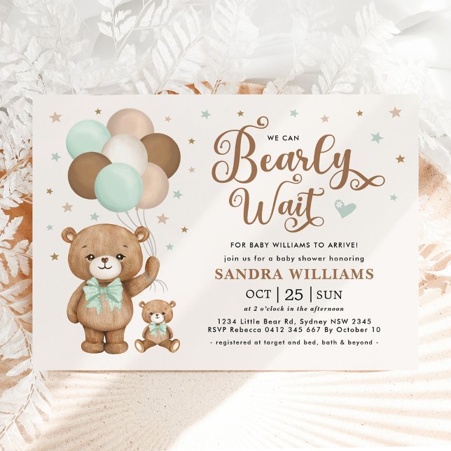 Invitation Nous pouvons attendre vert Teddy Bear Baby shower (Créateur téléchargé)
