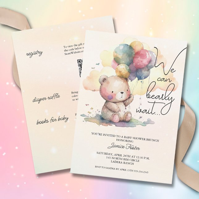 Invitation Nous pouvons éteindre le Baby shower d'attente tou (We Can Bearly Wait Teddy Bear Baby Shower All in One Invitation)