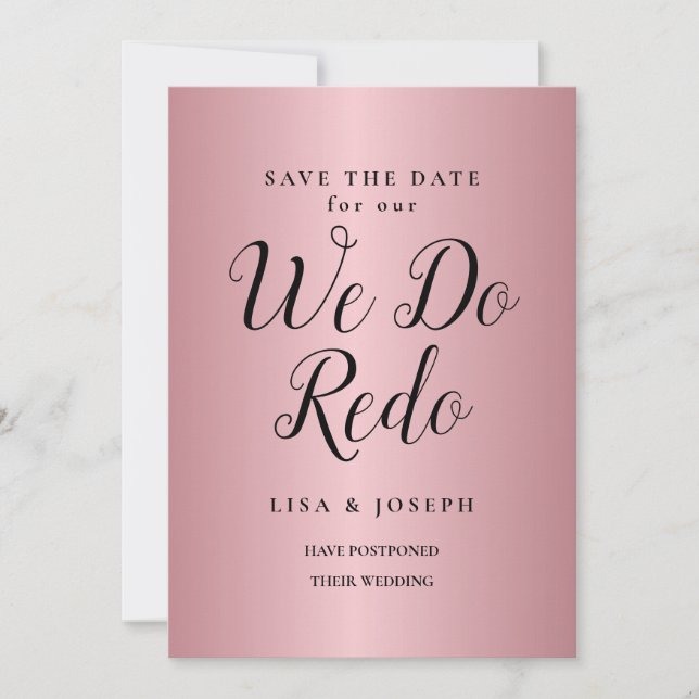 Invitation Nous Redo Repostpond Mariage Nouveau Date Rose Or (Devant)
