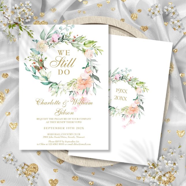 Invitation Nous renouvelons encore les fleurs de la guirlande (We Still Do Vow Renewal Floral Garland Invitation)