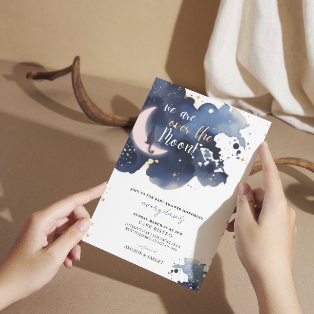 Invitation Nous sommes au-dessus de la lune baby shower bleu (Créateur téléchargé)