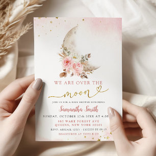 Invitation Nous sommes au-dessus de la lune Fille rose Boho B