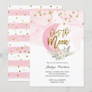 Invitation Nous sommes au-dessus de la lune rose Baby shower