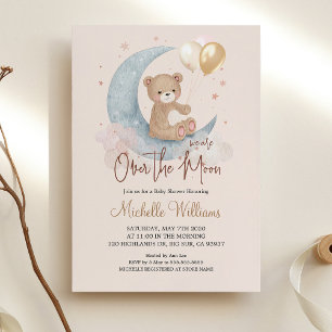 Invitation Nous Sommes Au-Dessus Du Baby shower Lune Teddy Be