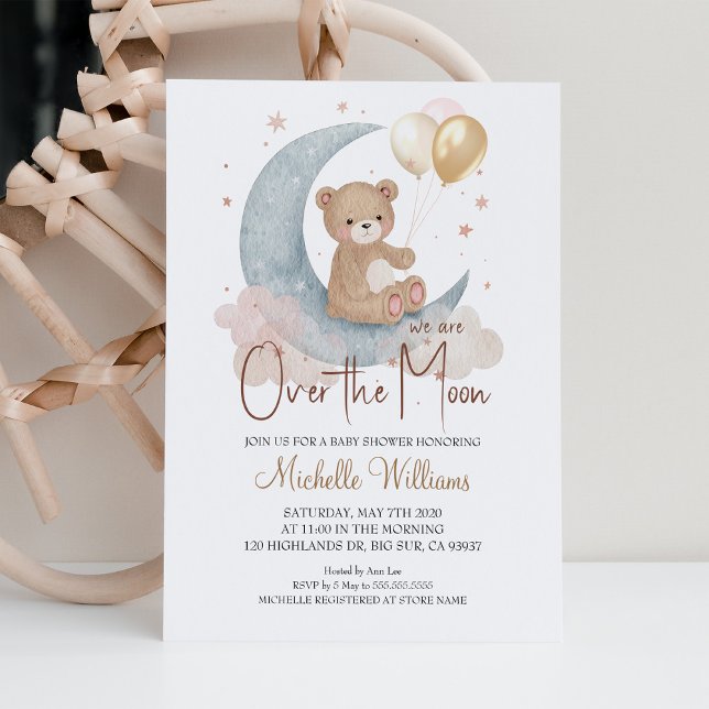Invitation Nous Sommes Au-Dessus Du Baby shower Lune Teddy Be (Créateur téléchargé)