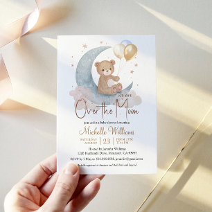 Invitation Nous Sommes Au-Dessus Du Baby shower Lune Teddy Be