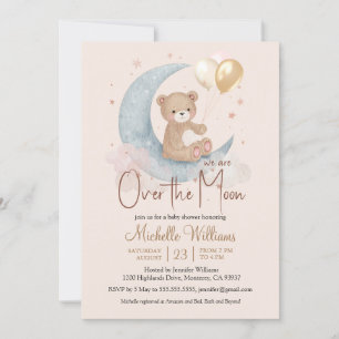 Invitation Nous Sommes Au-Dessus Du Baby shower Lune Teddy Be