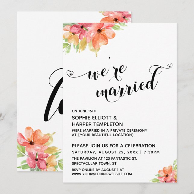 Invitation Nous sommes des cœurs mariés Script Boho aquarelle (Devant / Derrière)