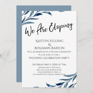 Invitation Nous Sommes Eloping Bleu Peint Feuille Réception u