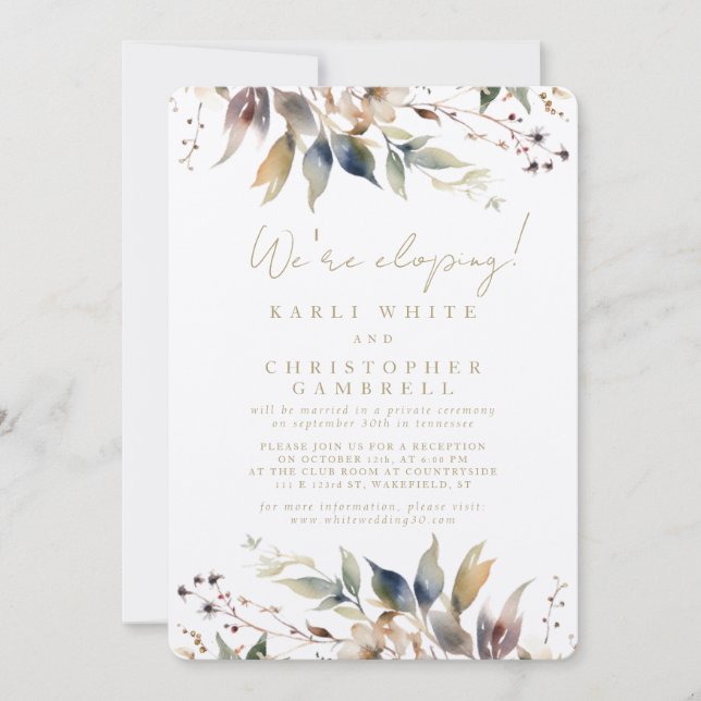 Invitation Nous sommes Eloping Peint Feuilles d'automne Récep (Devant)