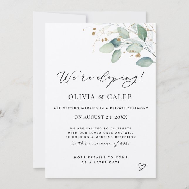 Invitation Nous sommes en train d'Eloping Eucalyptus Mariage  (Devant)