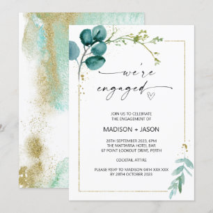 Invitation Nous sommes Engaged Engagement Party Green and Gol