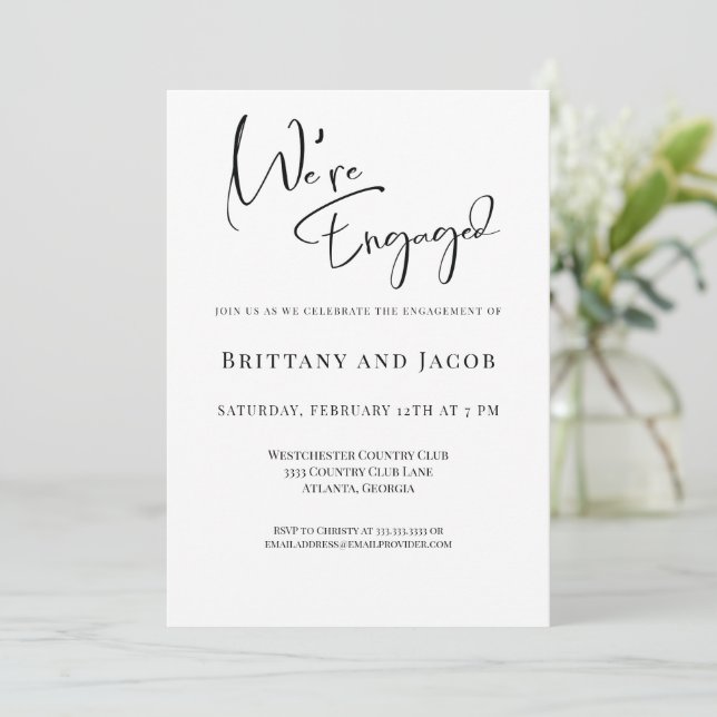 Invitation Nous sommes engagés Black White Engagement Party (Debout devant)